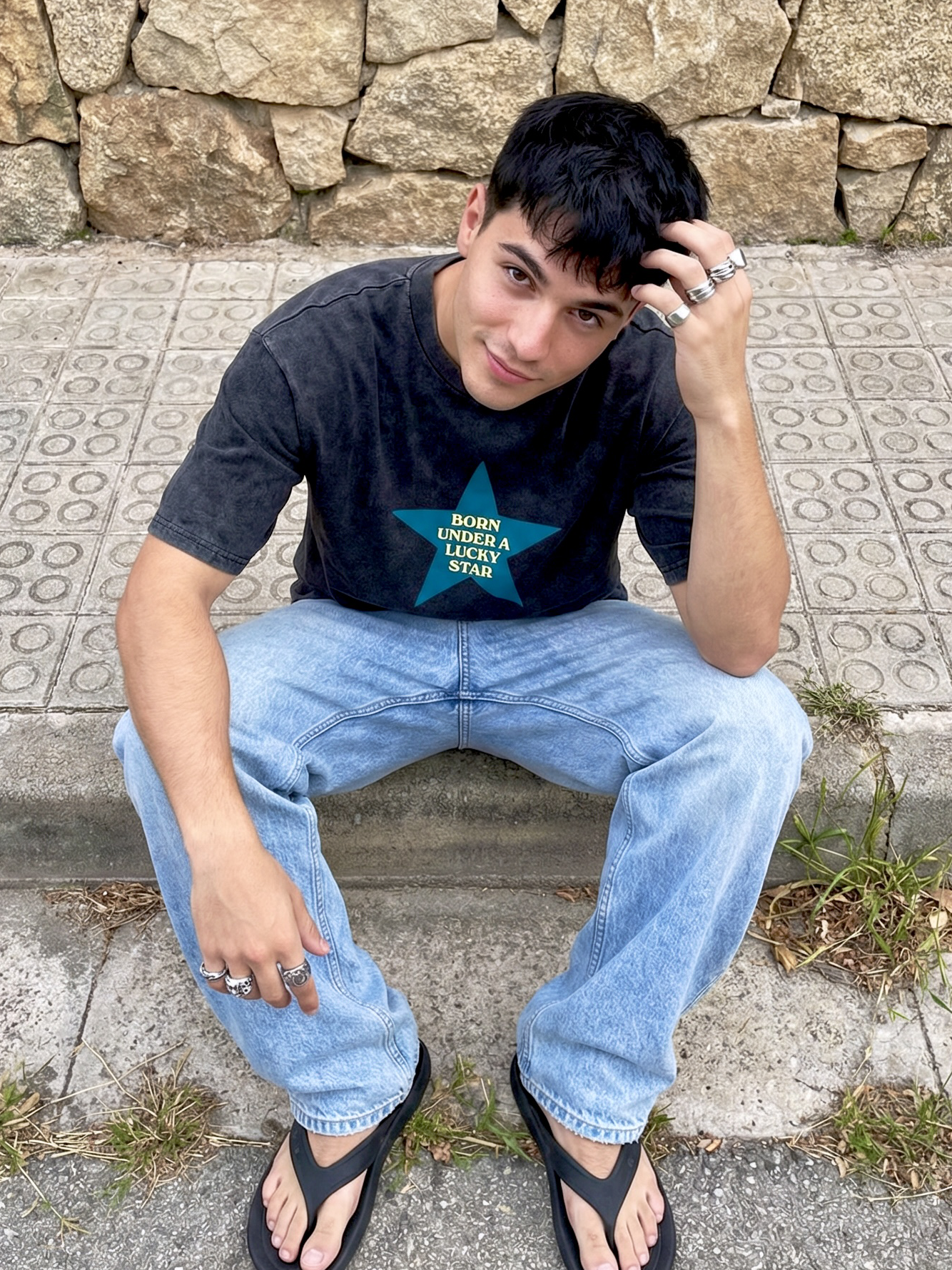 TEAL STAR WASHED OVERSIZED TEE